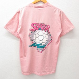 古着 半袖 ビンテージ Tシャツ メンズ 90年代 90s サッカー コーチ COACH クルーネック 薄ピンク系 Mサイズ 中古 中古 古着