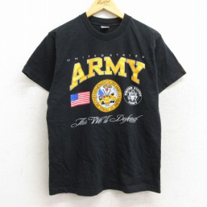 古着 半袖 ビンテージ Tシャツ メンズ 90年代 90s ミリタリー アーミー ARMY 星条旗 コットン クルーネック USA製 黒 ブラック 中古 古着