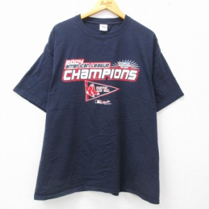 古着 半袖 ビンテージ Tシャツ メンズ 00年代 00s MLB ボストンレッドソックス 大きいサイズ コットン クルーネック 紺 ネイビ 中古 古着