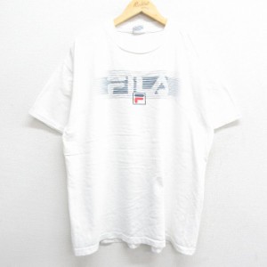 古着 フィラ FILA 半袖 ビンテージ Tシャツ メンズ 90年代 90s ビッグロゴ 大きいサイズ コットン クルーネック USA製 白 ホワ 中古 古着