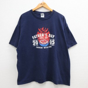 古着 半袖 ビンテージ Tシャツ メンズ 00年代 00s FATHERS DAY 大きいサイズ コットン クルーネック 紺 ネイビー XLサイズ 中 中古 古着