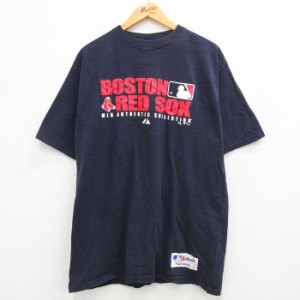 古着 マジェスティック 半袖 ビンテージ Tシャツ メンズ 00年代 00s MLB ボストンレッドソックス コットン クルーネック 紺 ネ 中古 古着