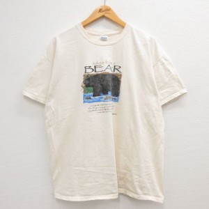 古着 半袖 ビンテージ Tシャツ メンズ 00年代 00s クマ メッセージ 大きいサイズ コットン クルーネック 生成り XLサイズ 中古 中古 古着