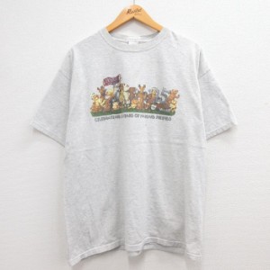 古着 半袖 ビンテージ Tシャツ メンズ 00年代 00s クマ ブタ 牛 25周年 大きいサイズ クルーネック 薄グレー 霜降り XLサイズ  中古 古着