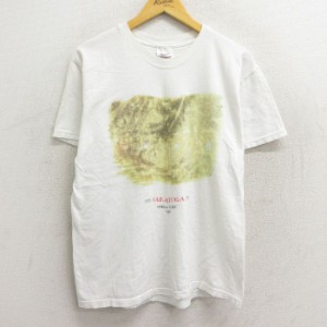 古着 ヘインズ Hanes 半袖 ビンテージ Tシャツ メンズ 00年代 00s 競馬 サラトガ コットン クルーネック 白 ホワイト Lサイズ  中古 古着