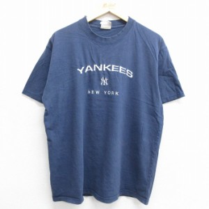 古着 半袖 ビンテージ Tシャツ メンズ 00年代 00s MLB ニューヨークヤンキース 刺繍 クルーネック 紺 ネイビー メジャーリーグ 中古 古着