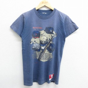 古着 半袖 ビンテージ Tシャツ メンズ 90年代 90s MLB ニューヨークヤンキース クルーネック USA製 紺 ネイビー メジャーリー 中古 古着