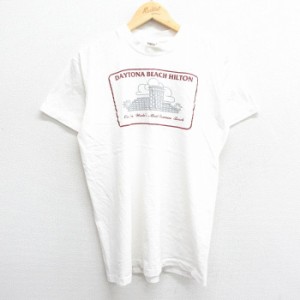 古着 半袖 ビンテージ Tシャツ メンズ 90年代 90s ヒルトン デイトナビーチ コットン クルーネック USA製 白 ホワイト Lサイズ 中古 古着