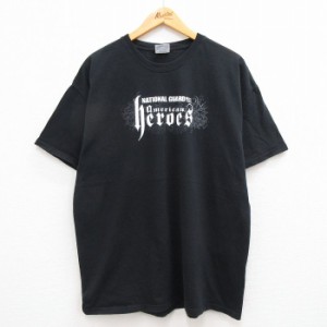 古着 ヘインズ Hanes 半袖 ビンテージ Tシャツ メンズ 00年代 00s NATIONAL GUARD コットン クルーネック 黒 ブラック XLサイ 中古 古着