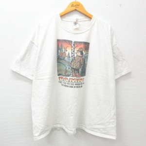 古着 半袖 ビンテージ Tシャツ メンズ 90年代 90s シカ 木 大きいサイズ コットン クルーネック 白 ホワイト XLサイズ 中古 中古 古着