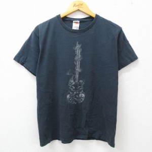 古着 半袖 ビンテージ Tシャツ メンズ 00年代 00s スカル ギター コットン クルーネック 黒 ブラック spe Mサイズ 中古 中古 古着