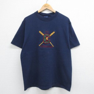 古着 半袖 ビンテージ Tシャツ メンズ 90年代 90s クーパーズタウン ベースボール 刺繍 コットン クルーネック 紺 ネイビー XL 中古 古着