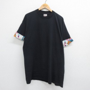 古着 半袖 ビンテージ Tシャツ メンズ 90年代 90s ネイティブ柄 ラグ柄 コットン クルーネック 黒 ブラック XLサイズ 中古 中古 古着