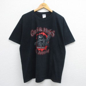 古着 半袖 ビンテージ Tシャツ メンズ 00年代 00s GUNS&HOSES スケルトン 企業広告 大きいサイズ コットン クルーネック 黒 ブ 中古 古着