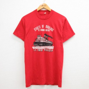 古着 半袖 ビンテージ Tシャツ メンズ 80年代 80s CHIEF WAWATAM 鉄道連絡船 クルーネック USA製 赤 レッド Mサイズ 中古 中古 古着