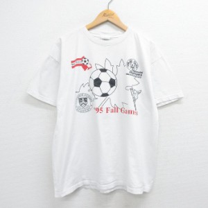 古着 アディダス adidas 半袖 ビンテージ Tシャツ メンズ 90年代 90s サッカー ビッグロゴ コットン クルーネック USA製 白 ホ 中古 古着