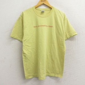 古着 半袖 ビンテージ Tシャツ メンズ 00年代 00s クマ コットン クルーネック 黄 イエロー Lサイズ 中古 中古 古着