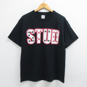 古着 半袖 ビンテージ Tシャツ メンズ 00年代 00s STUD トランプ コットン クルーネック 黒 ブラック Lサイズ 中古 中古 古着