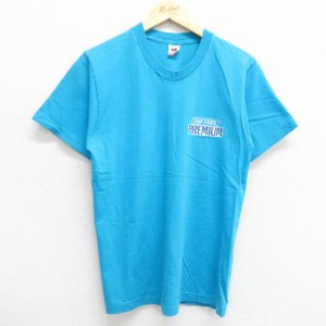 古着 半袖 ビンテージ Tシャツ メンズ 90年代 90s FAT FREE プレミアムクラッカー コットン クルーネック USA製 水色 Mサイズ  中古 古着