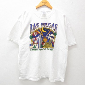 古着 半袖 ビンテージ Tシャツ メンズ 90年代 90s ラスベガス ピエロ コットン クルーネック 白 ホワイト XLサイズ 中古 中古 古着