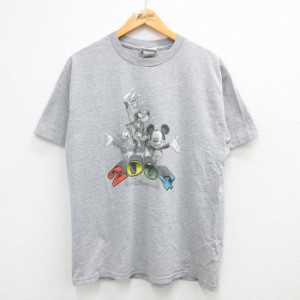 古着 半袖 ビンテージ Tシャツ メンズ 00年代 00s ディズニー DISNEY ミッキー MICKEY MOUSE プルート クルーネック グレー 霜 中古 古着