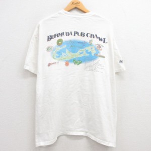 古着 ヘインズ Hanes 半袖 ビンテージ Tシャツ メンズ 00年代 00s バミューダ パブ 地図 大きいサイズ クルーネック 白 ホワイ 中古 古着