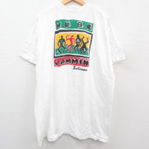 古着 半袖 ビンテージ Tシャツ メンズ 90年代 90s JAMMIN 大きいサイズ コットン クルーネック ロング丈 白 ホワイト XLサイズ 中古 古着