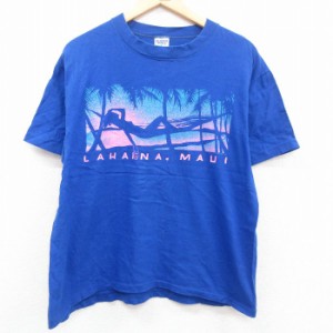 古着 半袖 ビンテージ Tシャツ メンズ 80年代 80s ヤシの木 コットン クルーネック USA製 青 ブルー spe Lサイズ 中古 中古 古着