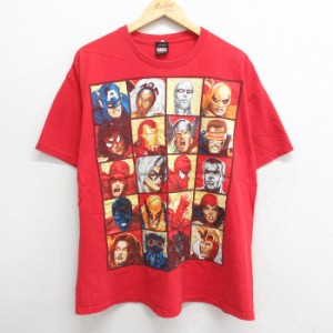 古着 半袖 ビンテージ Tシャツ メンズ 00年代 00s マーベル スパイダーマン アイアンマン クルーネック 赤 レッド XLサイズ 中 中古 古着