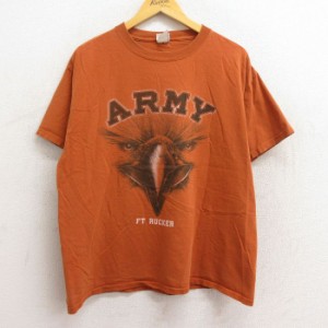 古着 半袖 ビンテージ Tシャツ メンズ 00年代 00s ミリタリー アーミー ARMY 鳥 コットン クルーネック オレンジ XLサイズ 中 中古 古着