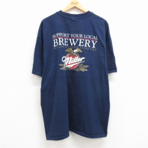 古着 ヘインズ Hanes 半袖 ビンテージ Tシャツ メンズ 00年代 00s ミラー ビール ワシ 大きいサイズ ロング丈 コットン クルー 中古 古着