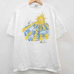 古着 ヘインズ Hanes 半袖 ビンテージ Tシャツ メンズ 00年代 00s 太陽 ラメ コットン クルーネック 白 ホワイト XLサイズ 中 中古 古着