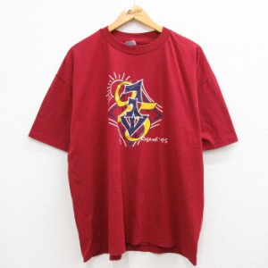 古着 ヘインズ Hanes 半袖 ビンテージ Tシャツ メンズ 90年代 90s 95 大きいサイズ クルーネック エンジ XLサイズ 中古 中古 古着