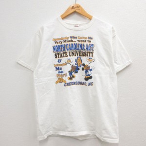 古着 半袖 ビンテージ Tシャツ メンズ 00年代 00s ノースカロライナ州立大学 ブルドッグ コットン クルーネック 白 ホワイト L 中古 古着