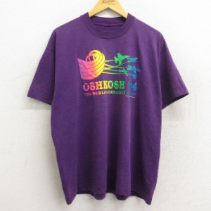 古着 半袖 ビンテージ Tシャツ メンズ 90年代 90s オシュコシュ OSHKOSH 飛行機 クルーネック 紫 パープル XLサイズ 中古 中古 古着