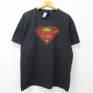 古着 半袖 ビンテージ Tシャツ メンズ 00年代 00s DCコミックス スーパーマン クルーネック 黒 ブラック XLサイズ 中古 中古 古着