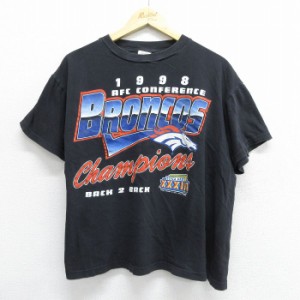 古着 半袖 ビンテージ Tシャツ メンズ 90年代 90s NFL デンバーブロンコス コットン クルーネック 黒 ブラック アメフト スー 中古 古着