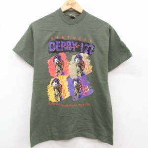 古着 半袖 ビンテージ Tシャツ メンズ 90年代 90s ケンタッキーダービー 競馬 コットン クルーネック USA製 緑系 グリーン spe 中古 古着