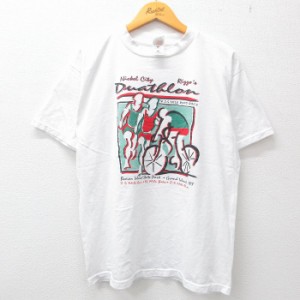 古着 半袖 ビンテージ Tシャツ メンズ 00年代 00s 自転車 ロードレース クルーネック 白 ホワイト Lサイズ 中古 中古 古着