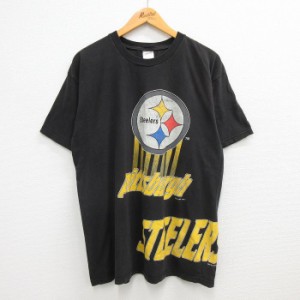 古着 半袖 ビンテージ Tシャツ メンズ 90年代 90s NFL ピッツバーグスティーラーズ コットン クルーネック USA製 黒 ブラック  中古 古着