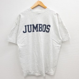 古着 半袖 ビンテージ Tシャツ メンズ 90年代 90s ゾウ TUFTS JUMBOS 大きいサイズ コットン クルーネック USA製 薄グレー 霜 中古 古着