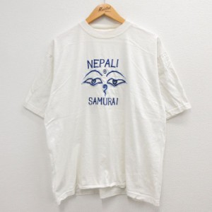 古着 半袖 ビンテージ Tシャツ メンズ 00年代 00s ネパール サムライ 刺繍 コットン クルーネック 白 ホワイト XLサイズ 中古 中古 古着
