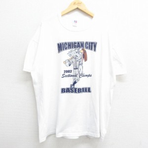古着 ラッセル 半袖 ビンテージ Tシャツ メンズ 00年代 00s ミシガンシティ ベースボール 大きいサイズ クルーネック 白 ホワ 中古 古着