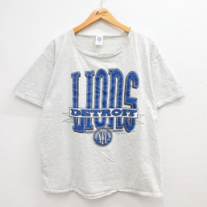 古着 半袖 ビンテージ Tシャツ メンズ 90年代 90s NFL デトロイトライオンズ クルーネック 薄グレー 霜降り アメフト スーパー 中古 古着