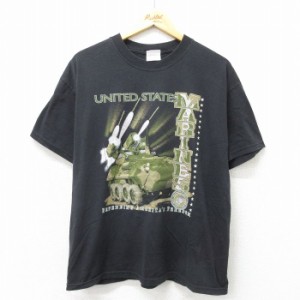 古着 ヘインズ Hanes 半袖 ビンテージ Tシャツ 00年代 00s 戦車 クルーネック 黒 ブラック XLサイズ 中古 メンズ 中古 古着