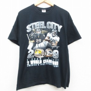 古着 半袖 ビンテージ Tシャツ メンズ 00年代 00s STEEL CITY アメフト ジェームスハリソン 92 コットン クルーネック 黒 ブラ 中古 古着