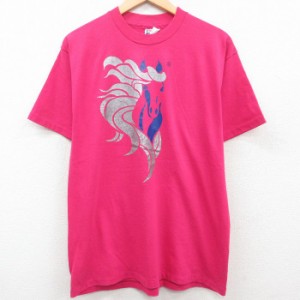 古着 ヘインズ Hanes 半袖 ビンテージ Tシャツ メンズ 80年代 80s 馬 クルーネック USA製 濃ピンク XLサイズ 中古 中古 古着