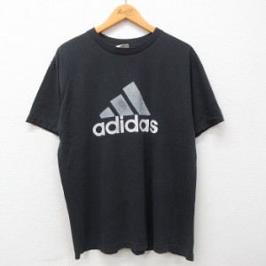 古着 アディダス adidas 半袖 ビンテージ Tシャツ メンズ 00年代 00s ビッグロゴ コットン クルーネック 黒 ブラック Lサイズ  中古 古着