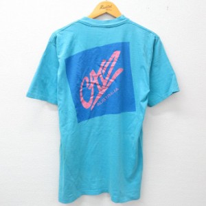 古着 半袖 ビンテージ Tシャツ メンズ 90年代 90s CATZ オーストラリア クルーネック 水色 Lサイズ 中古 中古 古着