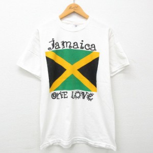 古着 半袖 ビンテージ Tシャツ メンズ 00年代 00s ジャマイカ 国旗 コットン クルーネック 白 ホワイト spe Lサイズ 中古 中古 古着